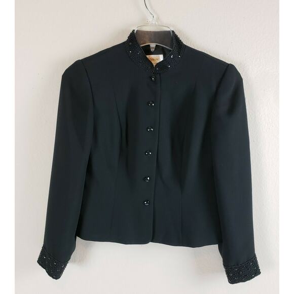 Talbots Woman SIZE 4 Black Blazer Suit Button Jacket Lined Embellished Seed Bead - Picture 11 of 11